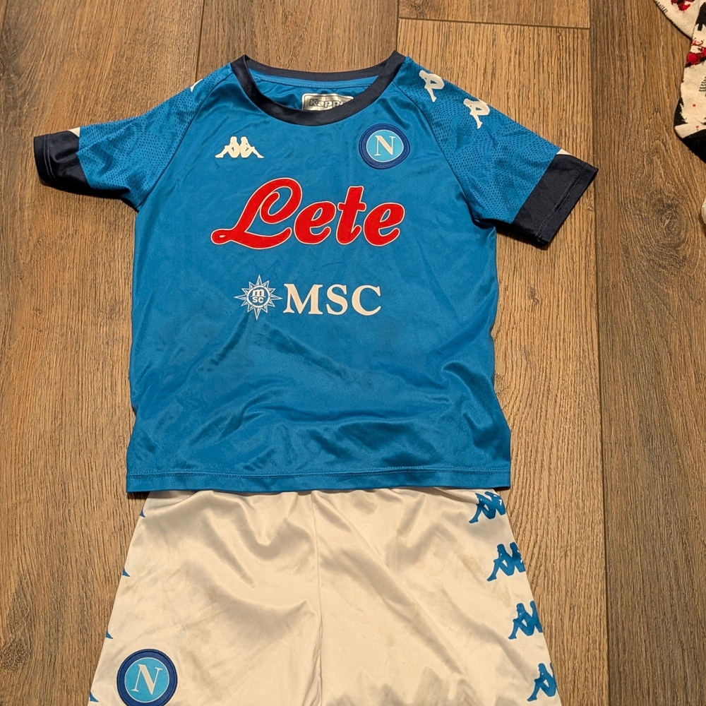 Kids Napoli Blue and White Soccer Jersey